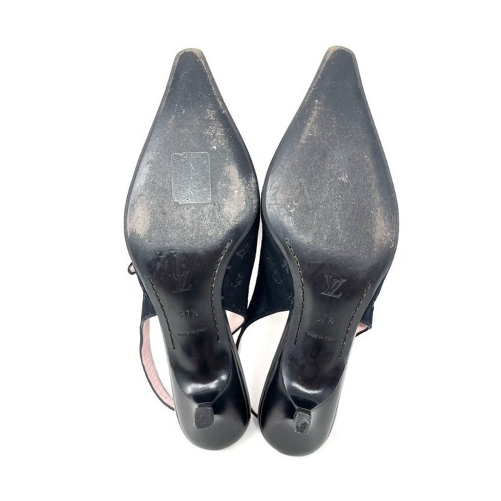Vintage Louis Vuitton 90s Y2K Black Logo Monogram Slingback Kitten Heels 37.5 - Picture 10 of 12